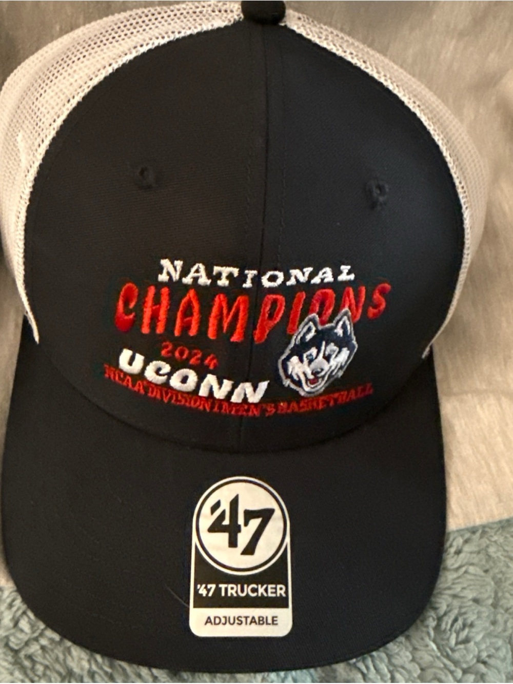 UCONN National Champions 2024 Black & White Trucker Hat